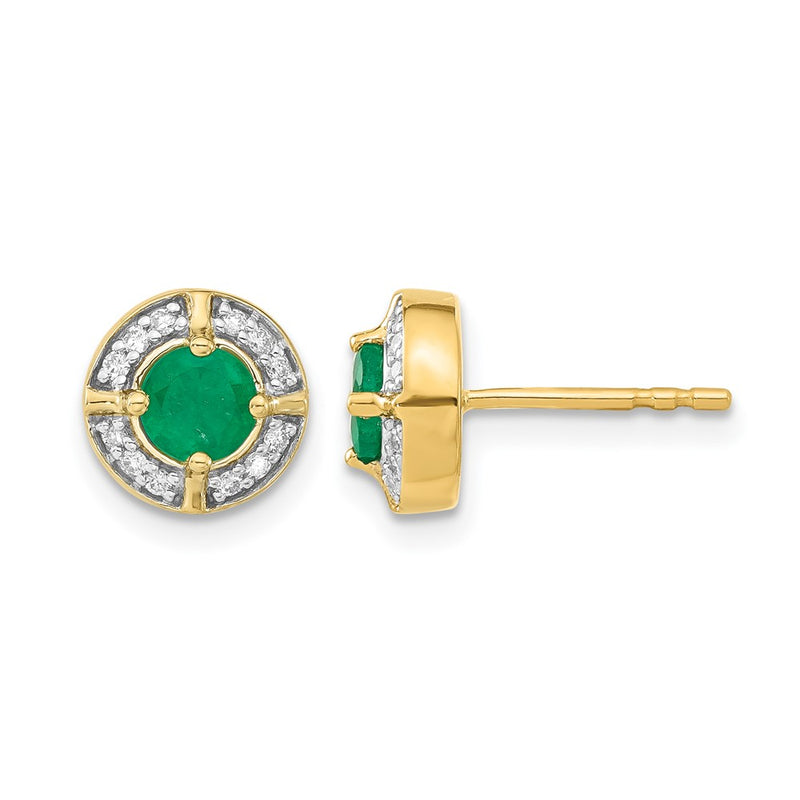 14k Yellow Gold Real Diamond and Emerald Fancy Halo Earrings
