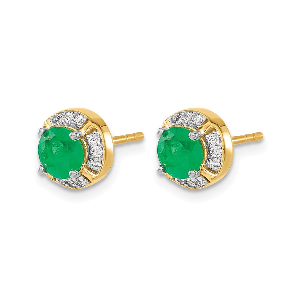 14k Yellow Gold Real Diamond and Emerald Fancy Halo Earrings