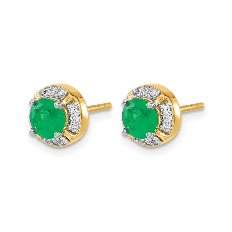 14k Yellow Gold Real Diamond and Emerald Fancy Halo Earrings
