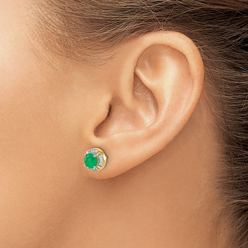 14k Yellow Gold Real Diamond and Emerald Fancy Halo Earrings