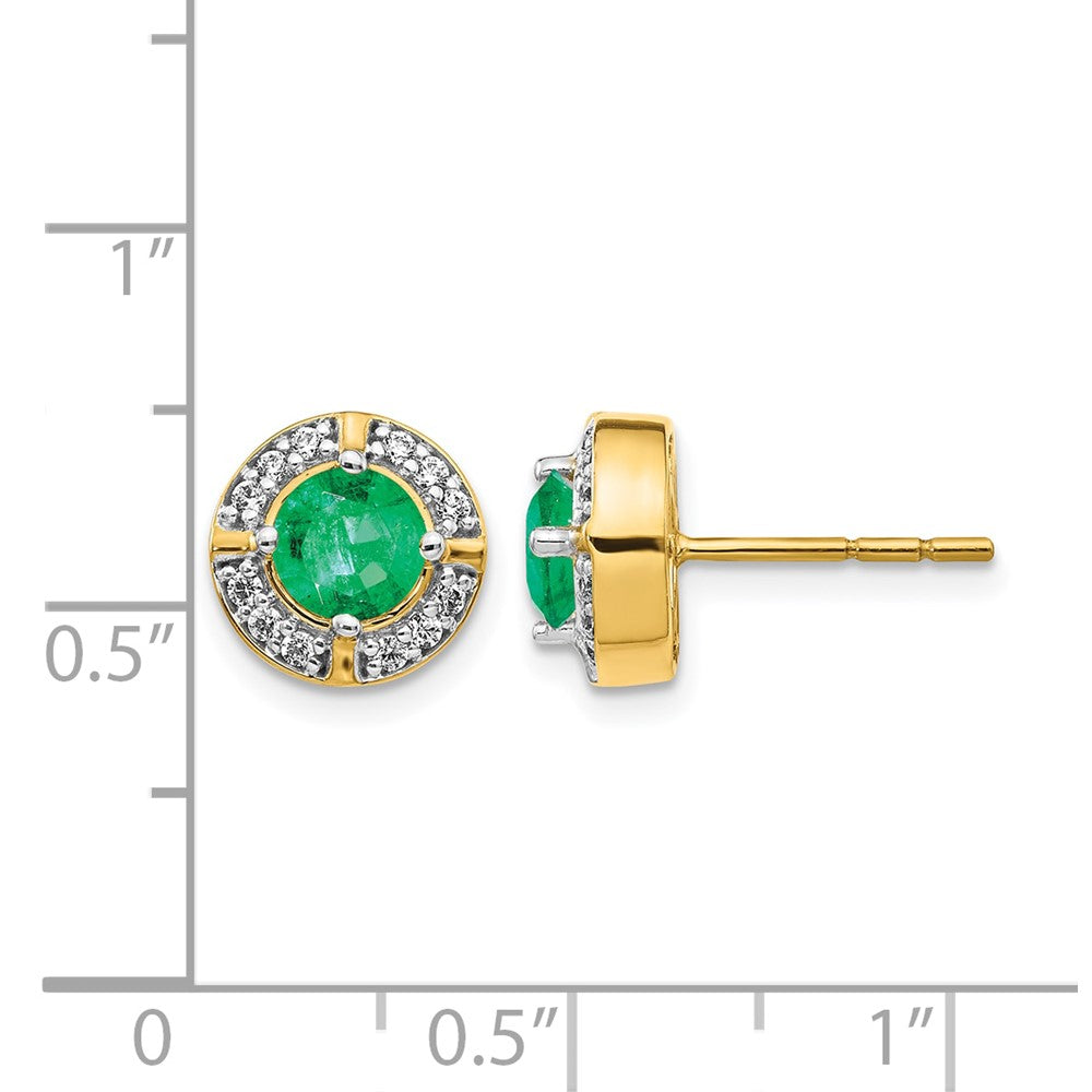 14k Yellow Gold Real Diamond and Emerald Fancy Halo Earrings