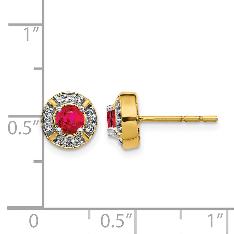 14k Yellow Gold Real Diamond and Ruby Fancy Halo Earrings