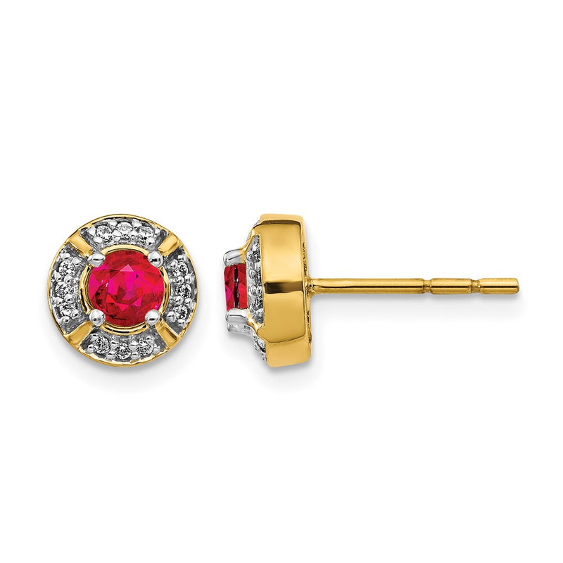 14k Yellow Gold Real Diamond and Ruby Fancy Halo Earrings