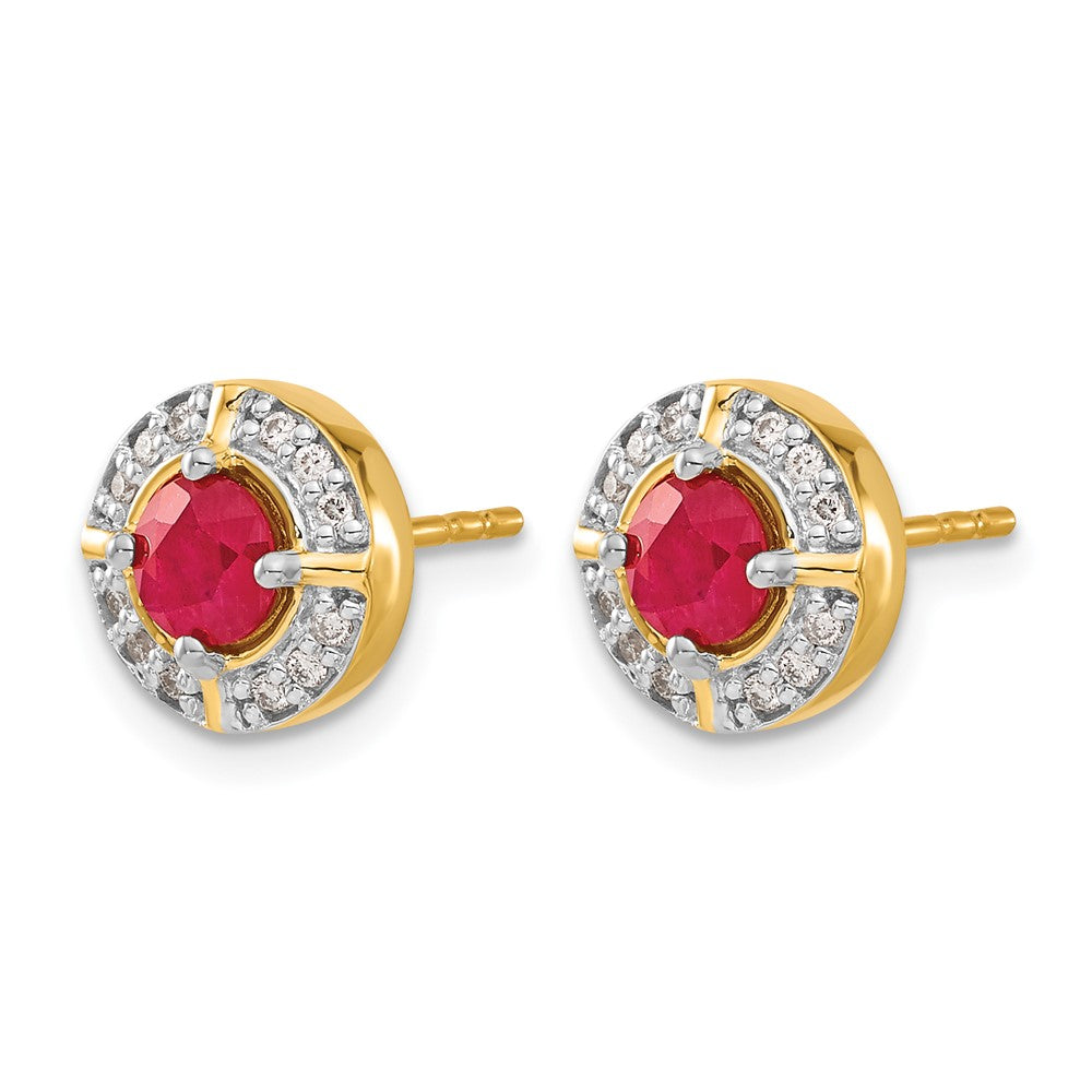 14k Yellow Gold Real Diamond and Ruby Fancy Halo Earrings