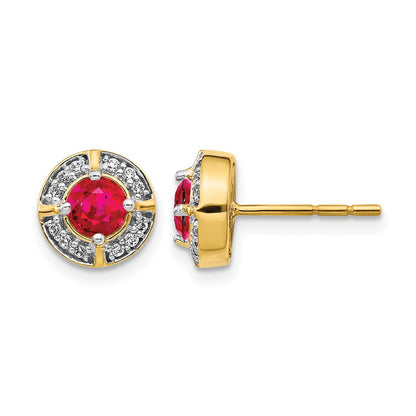 14k Yellow Gold Real Diamond and Ruby Fancy Halo Earrings