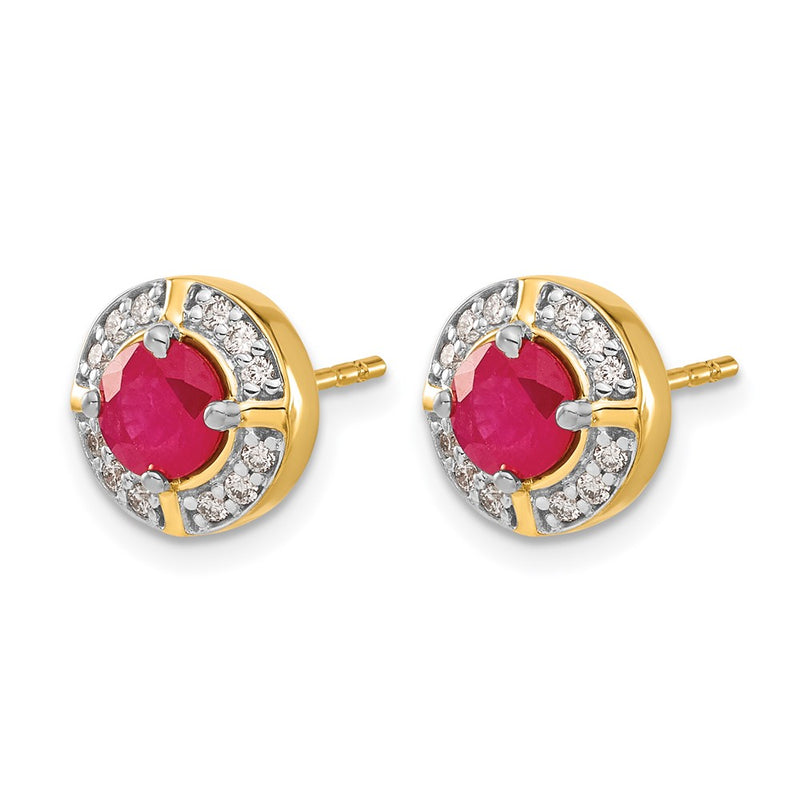 14k Yellow Gold Real Diamond and Ruby Fancy Halo Earrings
