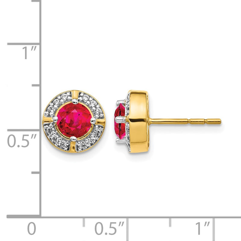 14k Yellow Gold Real Diamond and Ruby Fancy Halo Earrings