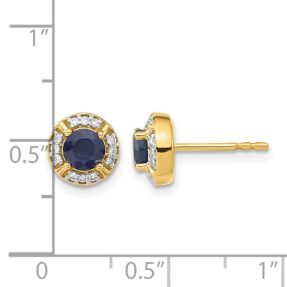 14k Yellow Gold Real Diamond and Sapphire Fancy Halo Earrings