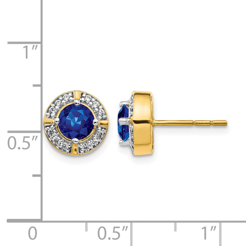 14k Yellow Gold Real Diamond and Sapphire Fancy Halo Earrings
