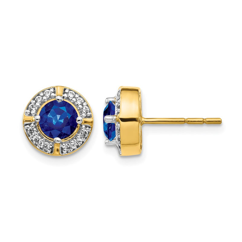 14k Yellow Gold Real Diamond and Sapphire Fancy Halo Earrings