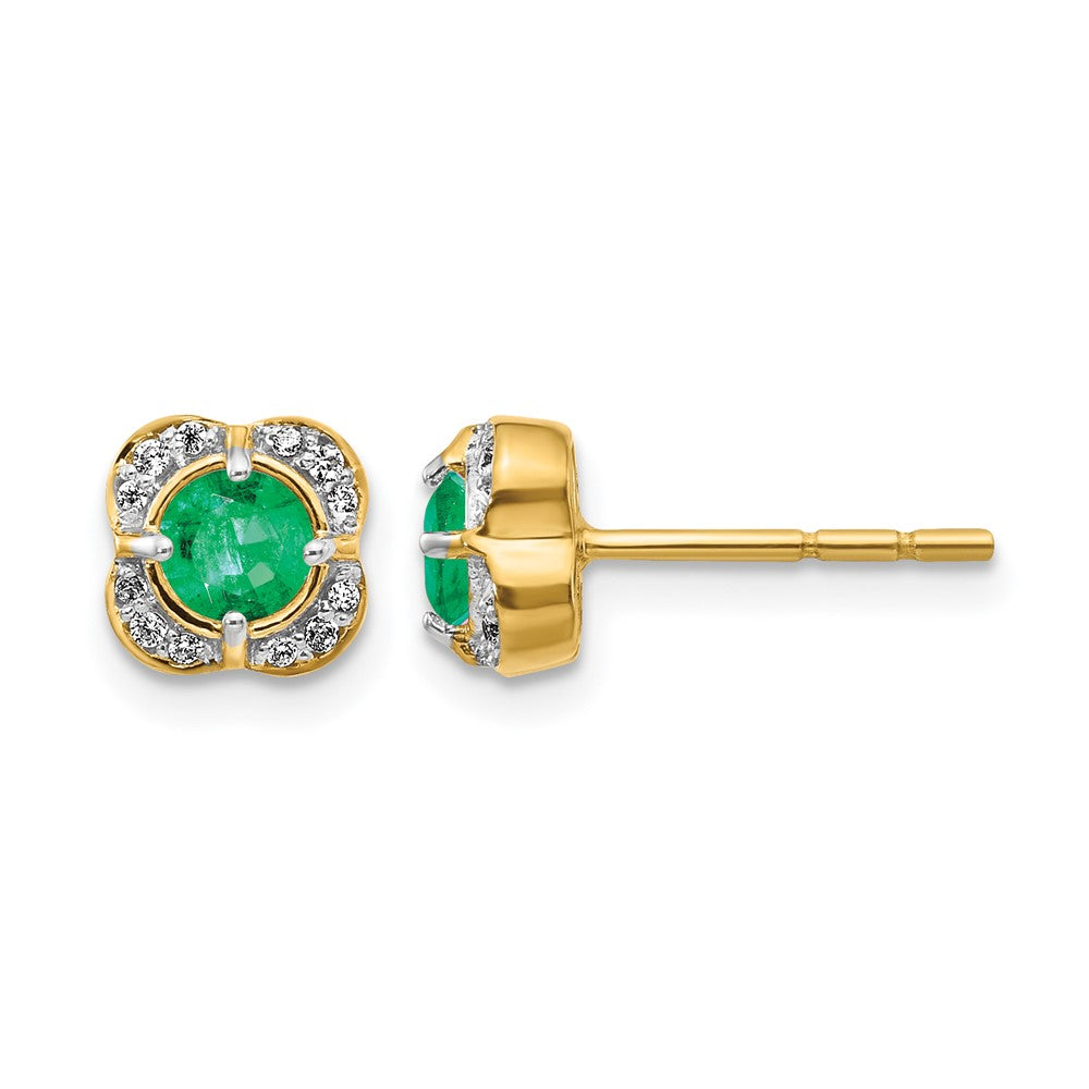 14k Yellow Gold Real Diamond and Emerald Fancy Earrings