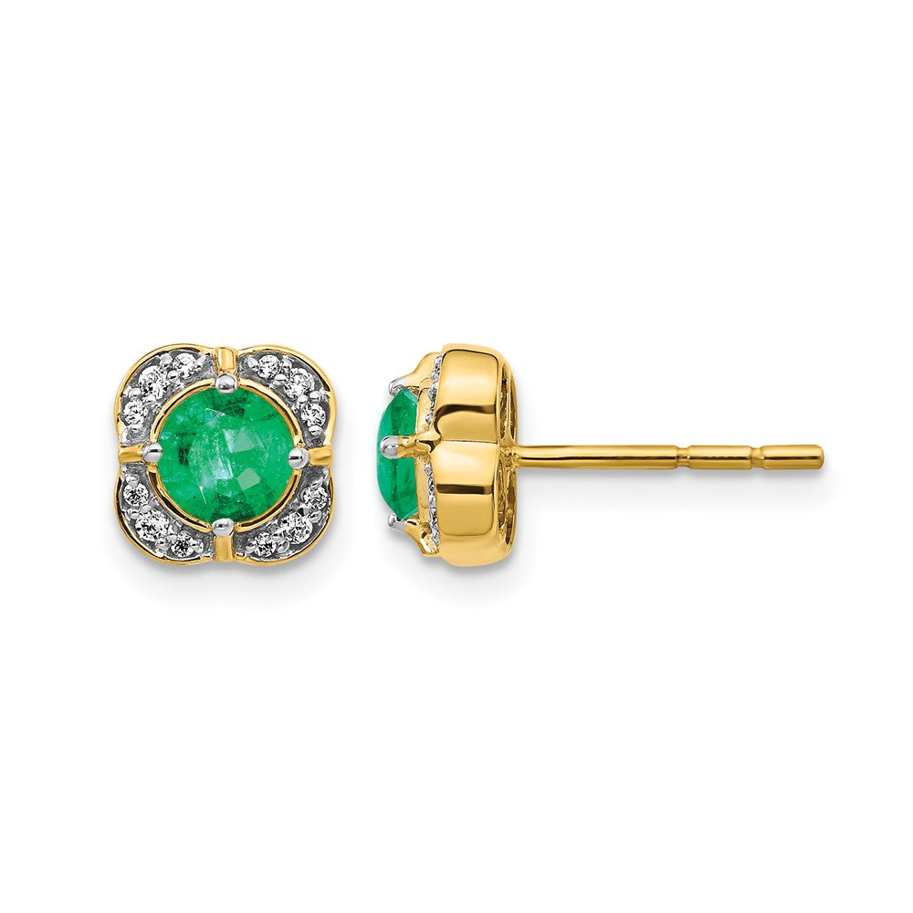 14k Yellow Gold Real Diamond and Emerald Fancy Earrings