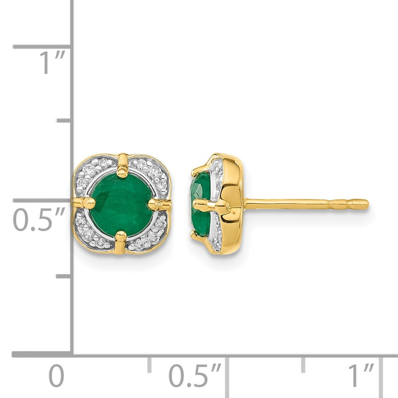 14k Yellow Gold Real Diamond and Emerald Fancy Earrings
