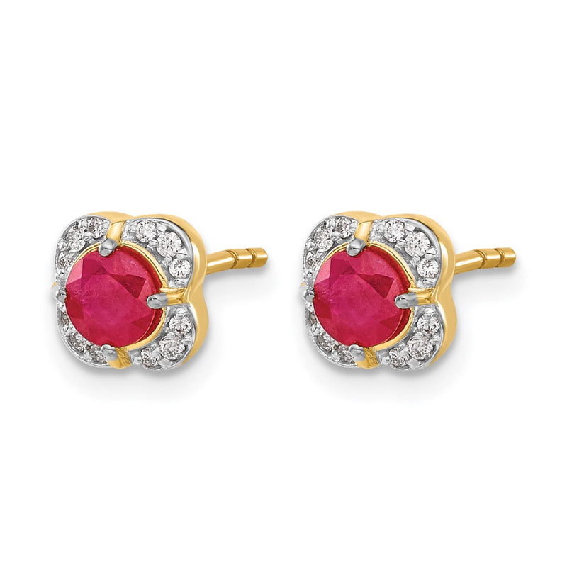 14k Yellow Gold Real Diamond and Ruby Fancy Earrings
