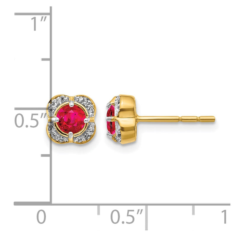 14k Yellow Gold Real Diamond and Ruby Fancy Earrings