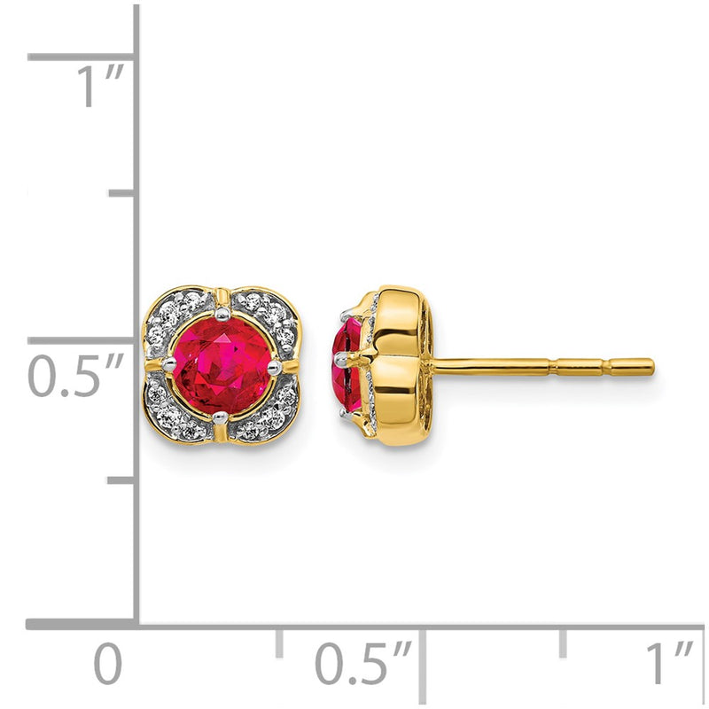 14k Yellow Gold Real Diamond and Ruby Fancy Earrings