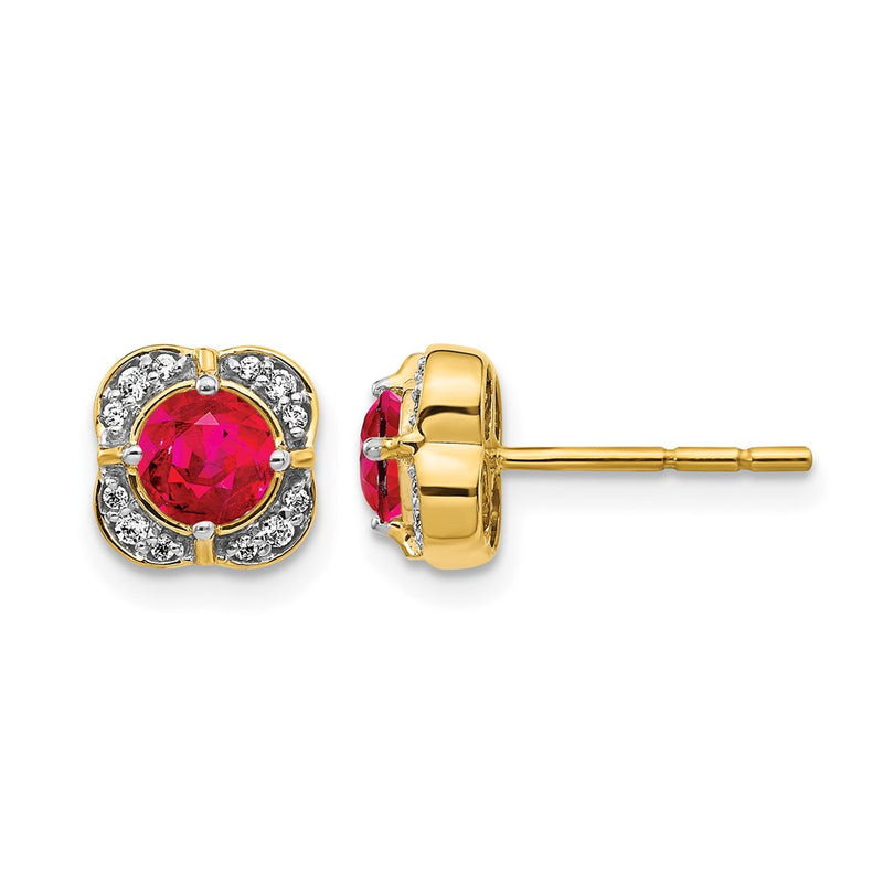 14k Yellow Gold Real Diamond and Ruby Fancy Earrings