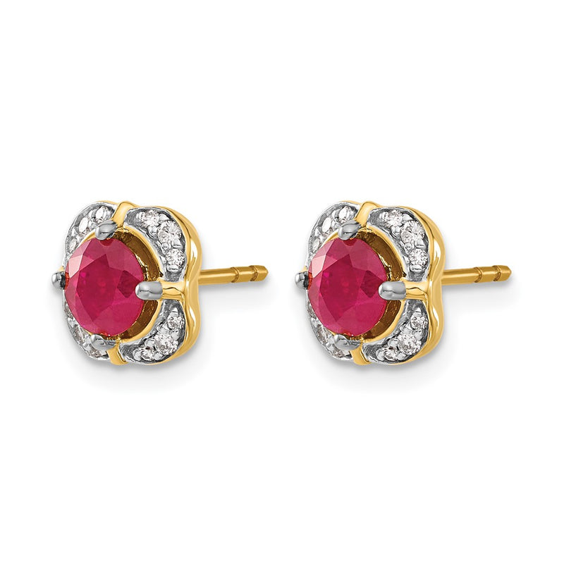 14k Yellow Gold Real Diamond and Ruby Fancy Earrings