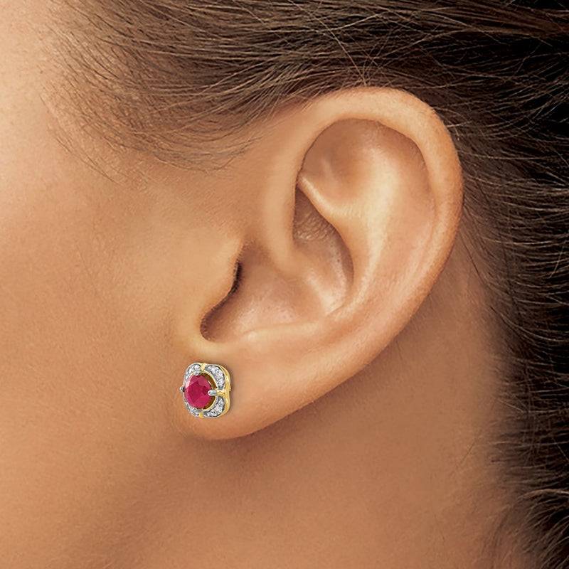 14k Yellow Gold Real Diamond and Ruby Fancy Earrings
