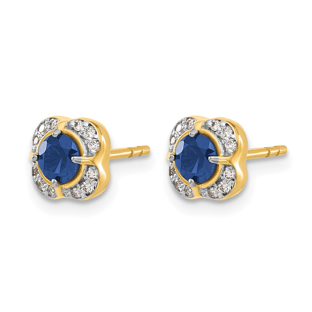 14k Yellow Gold Real Diamond and Sapphire Fancy Earrings