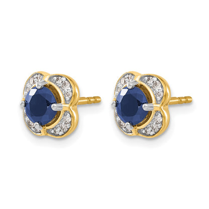 14k Yellow Gold Real Diamond and Sapphire Fancy Earrings