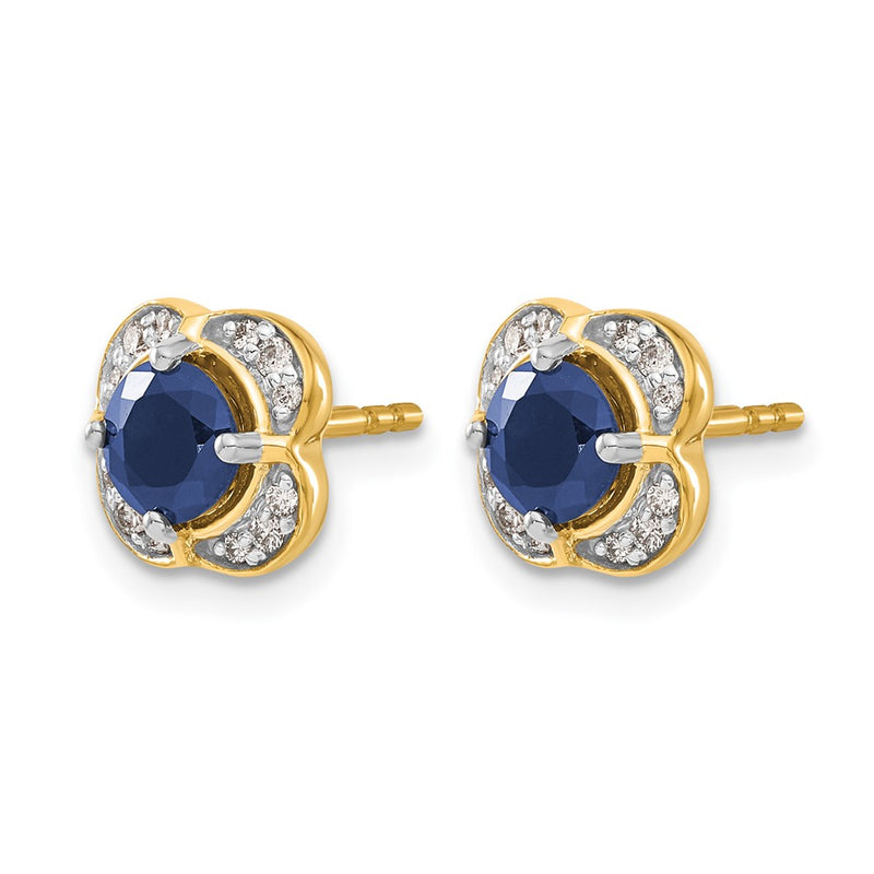 14k Yellow Gold Real Diamond and Sapphire Fancy Earrings