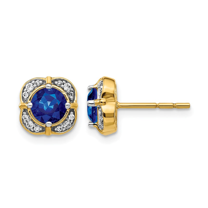 14k Yellow Gold Real Diamond and Sapphire Fancy Earrings