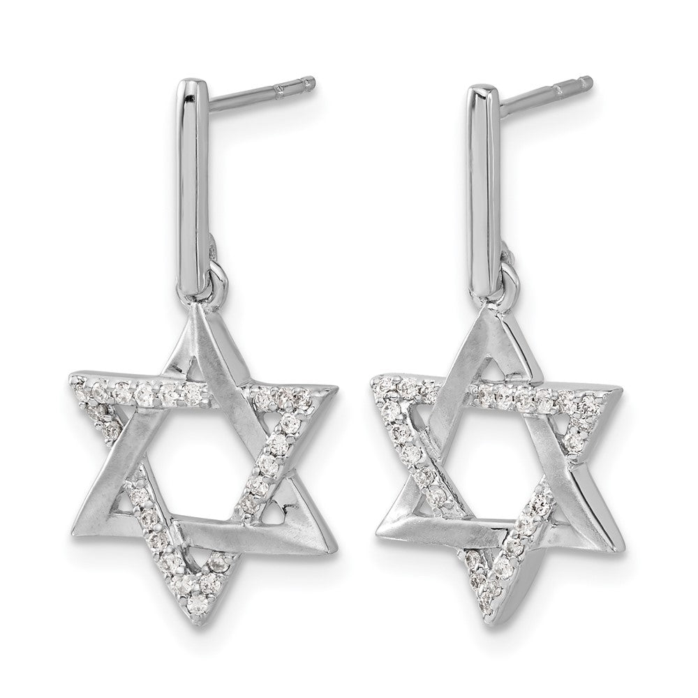 14k White Gold Real Diamond Star of David Dangle Earrings