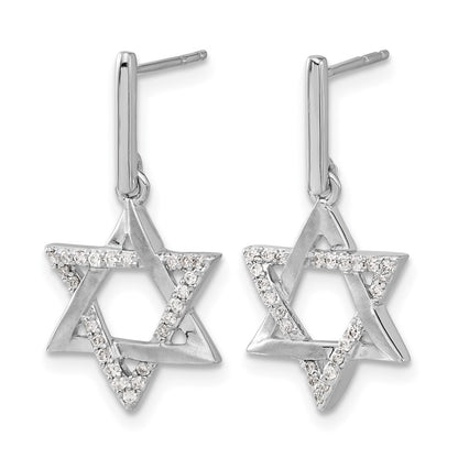 14k White Gold Real Diamond Star of David Dangle Earrings
