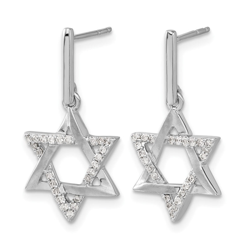 14k White Gold Real Diamond Star of David Dangle Earrings