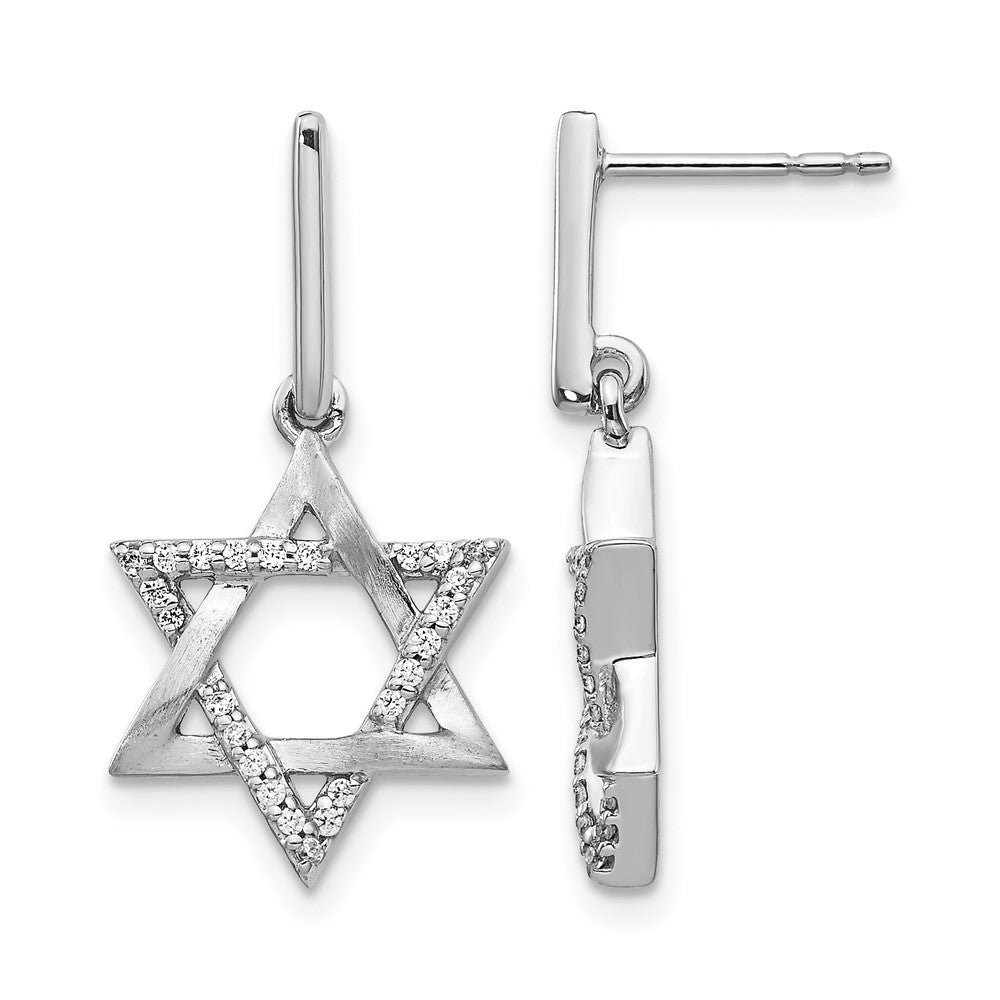 14k White Gold Real Diamond Star of David Dangle Earrings
