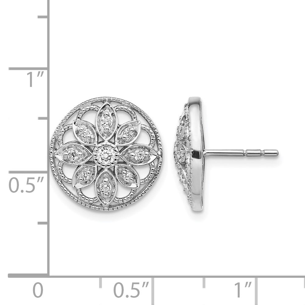 14k White Gold Real Diamond Fancy Floral Earrings