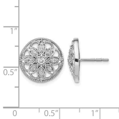 14k White Gold Real Diamond Fancy Floral Earrings