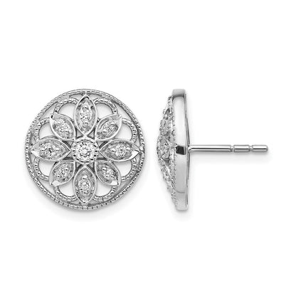 14k White Gold Real Diamond Fancy Floral Earrings