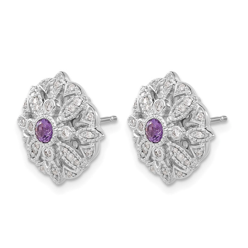 14k White Gold Real Diamond and Amethyst Fancy Earrings