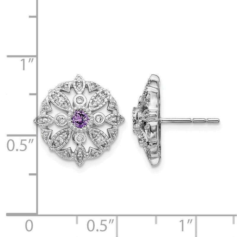 14k White Gold Real Diamond and Amethyst Fancy Earrings