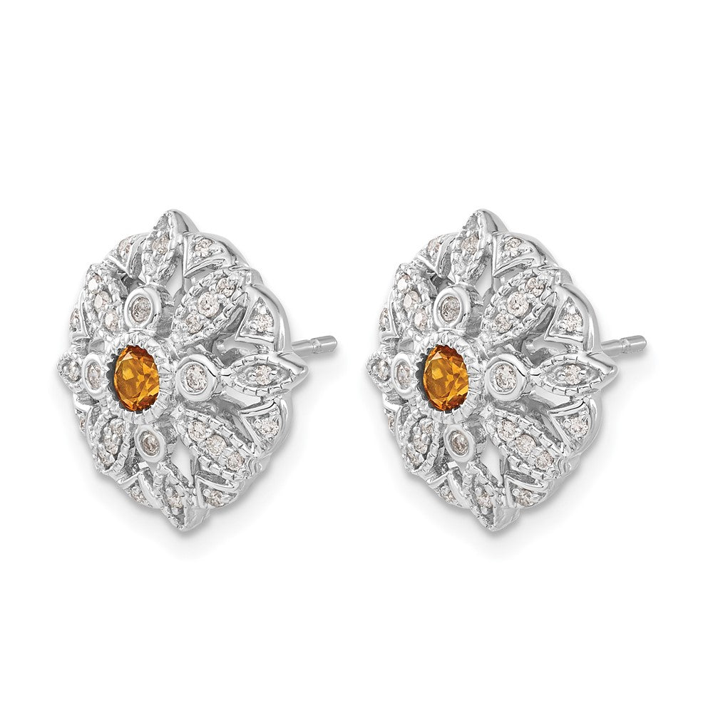 14k White Gold Real Diamond and Citrine Fancy Earrings