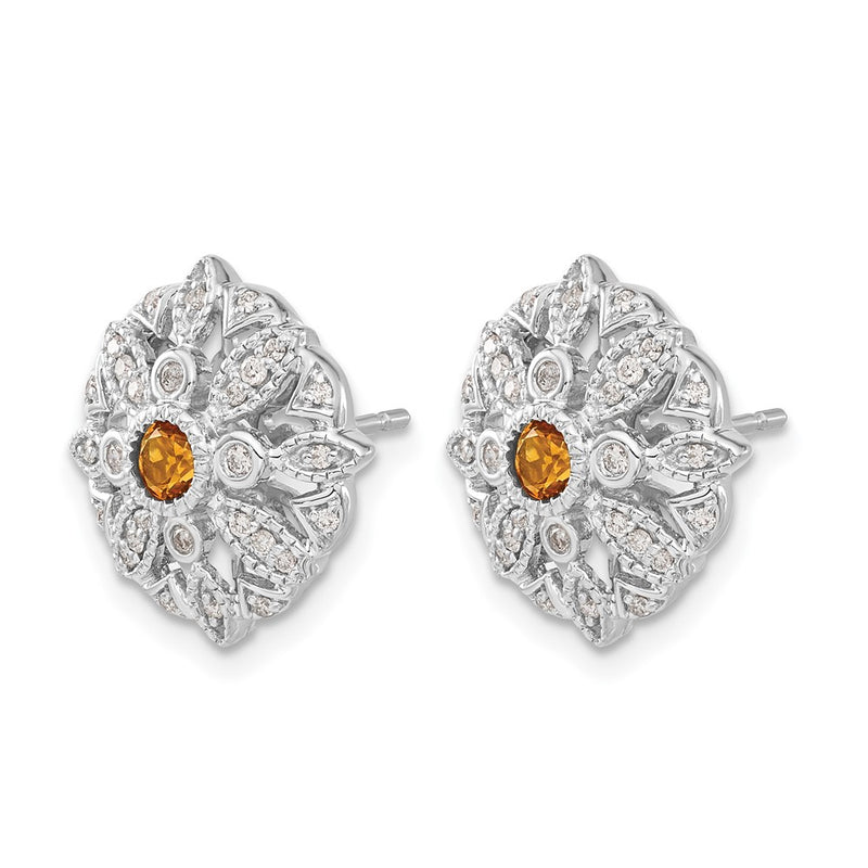 14k White Gold Real Diamond and Citrine Fancy Earrings