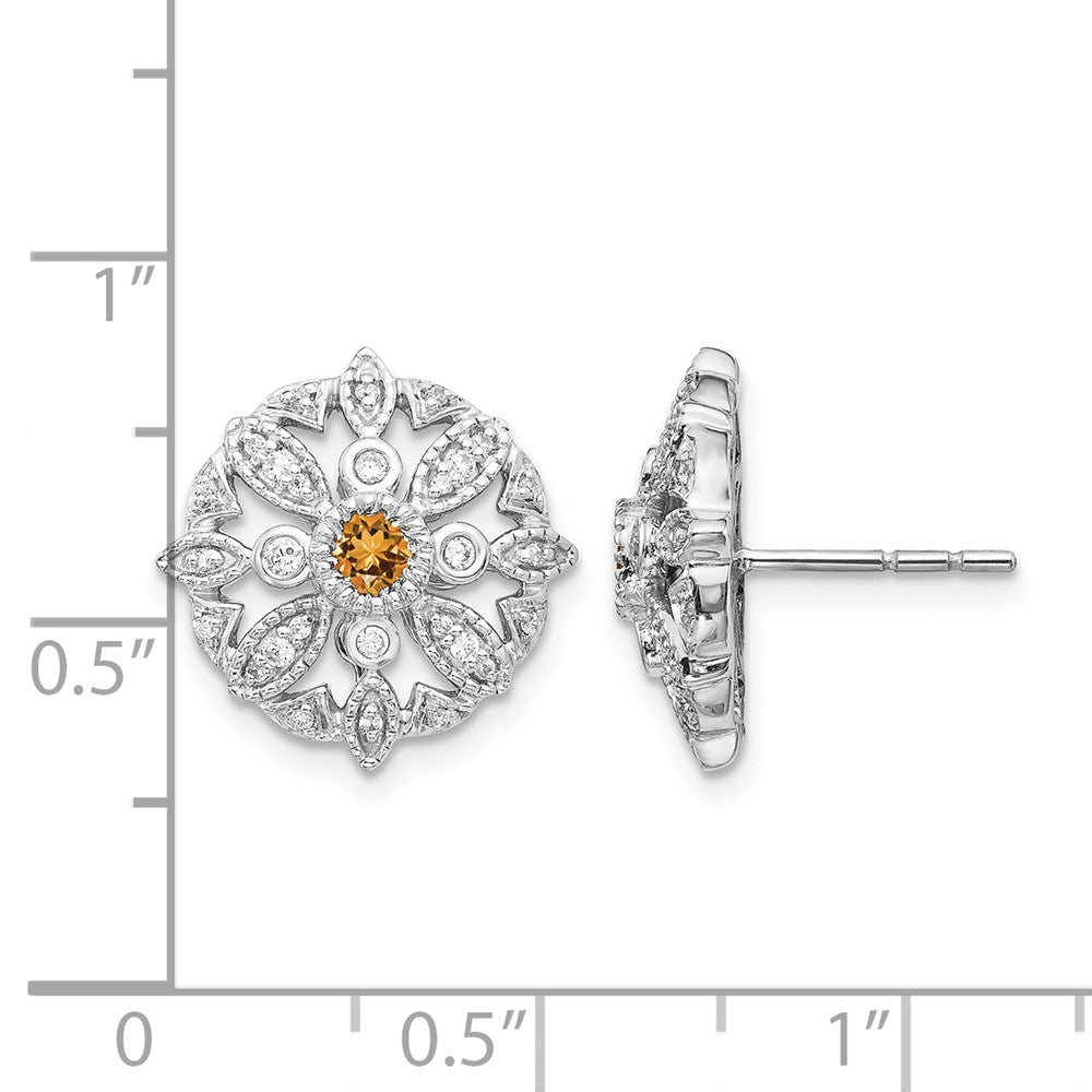 14k White Gold Real Diamond and Citrine Fancy Earrings