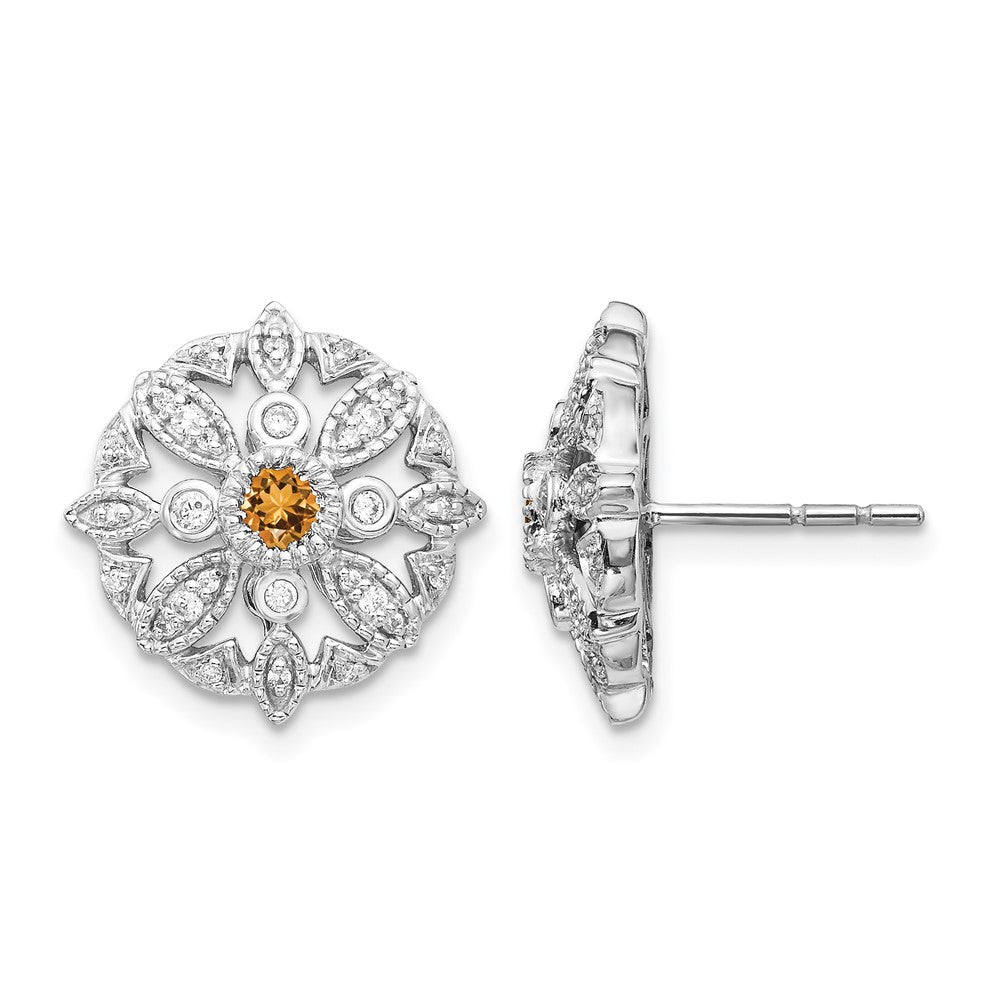14k White Gold Real Diamond and Citrine Fancy Earrings