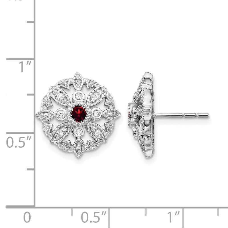 14k White Gold Real Diamond and Garnet Fancy Earrings