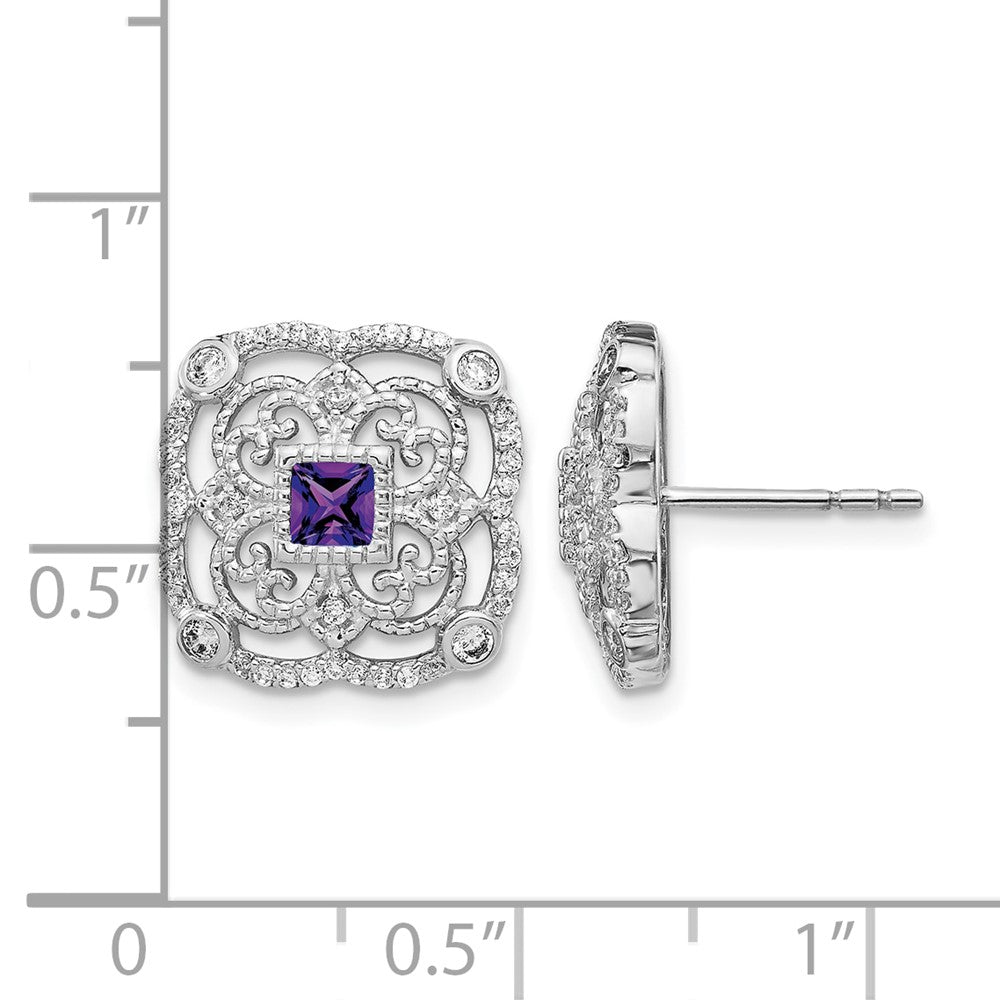 14k White Gold Real Diamond and Amethyst Fancy Earrings