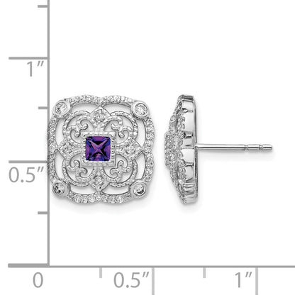 14k White Gold Real Diamond and Amethyst Fancy Earrings