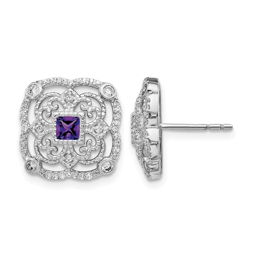 14k White Gold Real Diamond and Amethyst Fancy Earrings