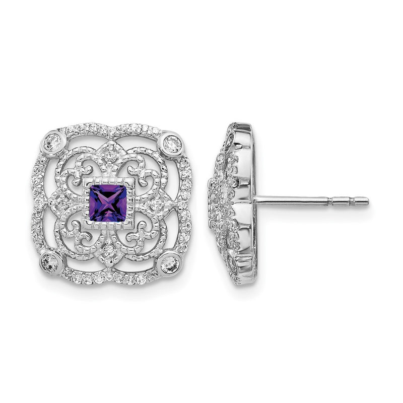 14k White Gold Real Diamond and Amethyst Fancy Earrings