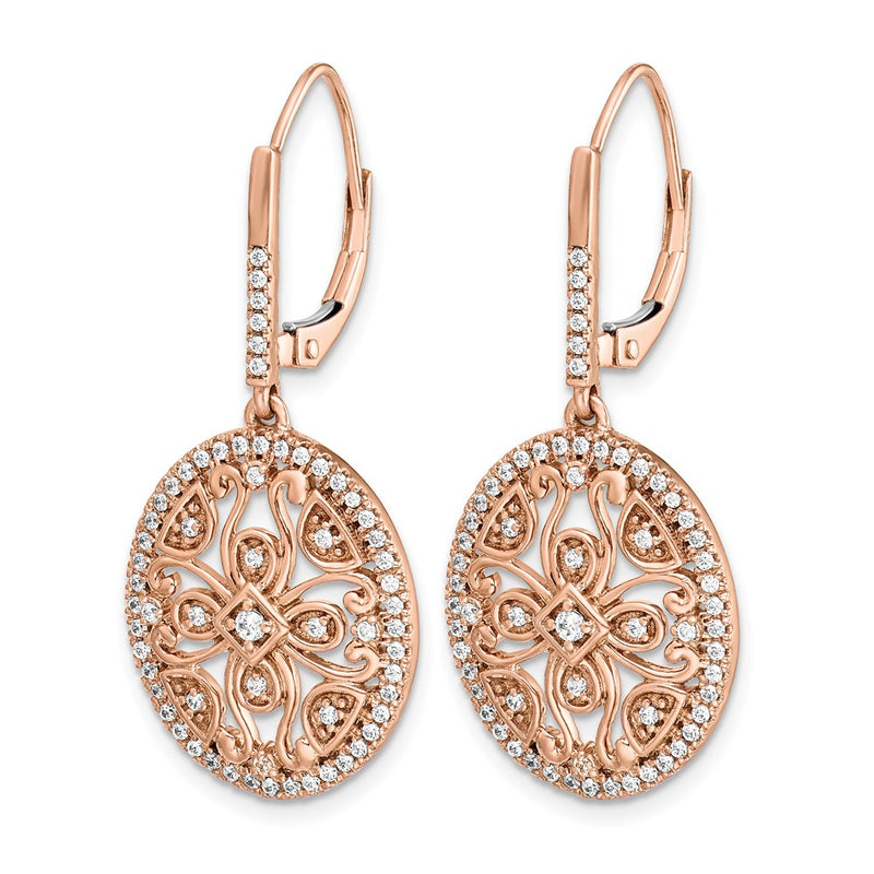14k White Gold Real Diamond Fancy Leverback Earrings