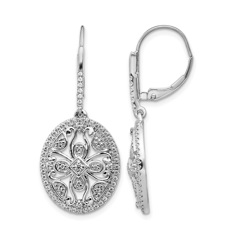 14k White Gold Real Diamond Fancy Leverback Earrings