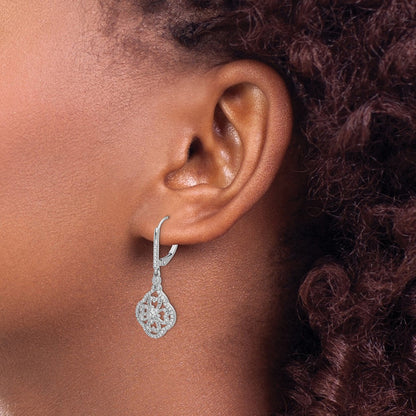 14k White Gold Real Diamond Fancy Leverback Earrings