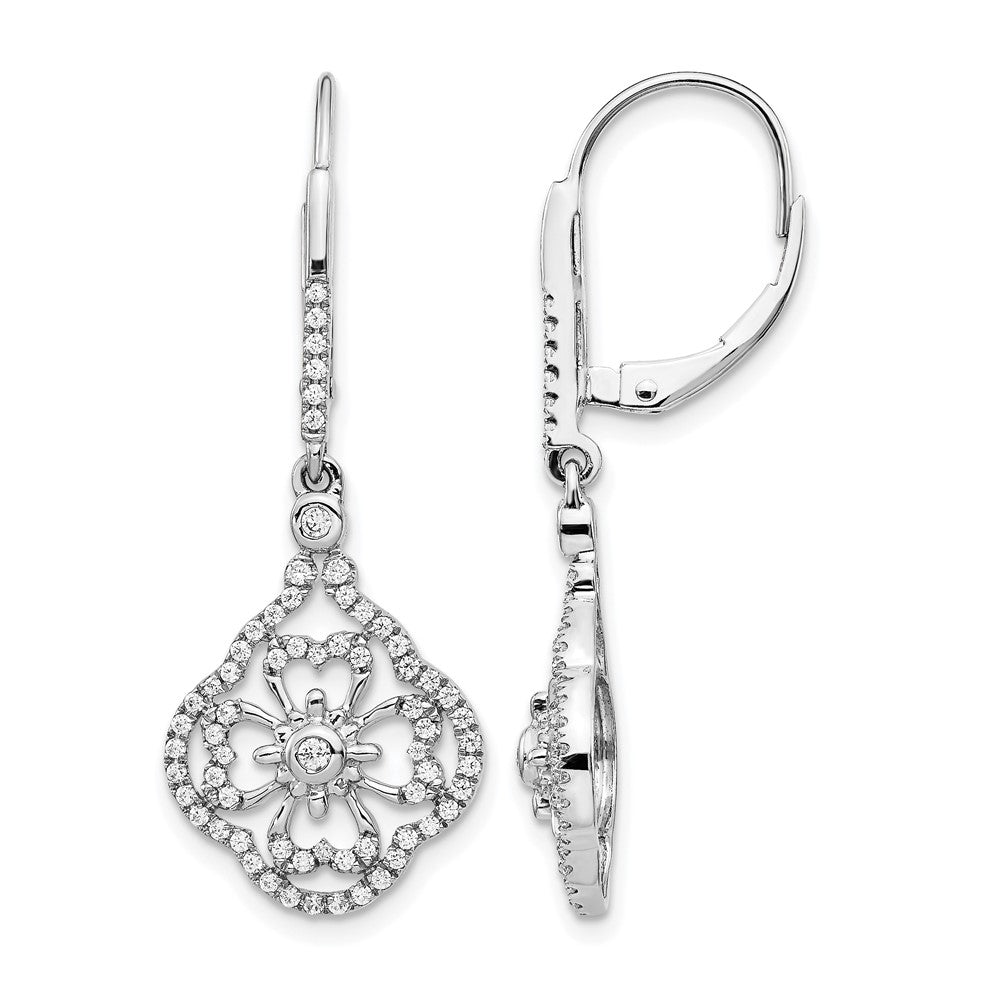 14k White Gold Real Diamond Fancy Leverback Earrings