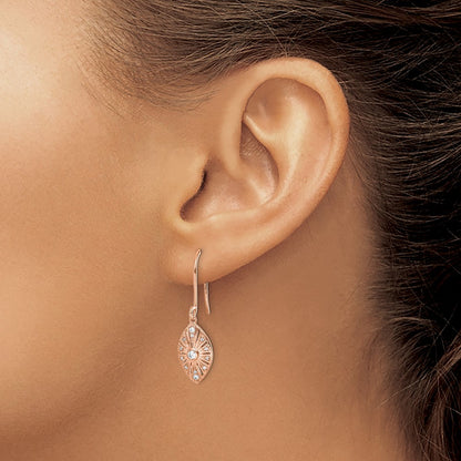 14k White Gold Real Diamond Vintage Leverback Earrings